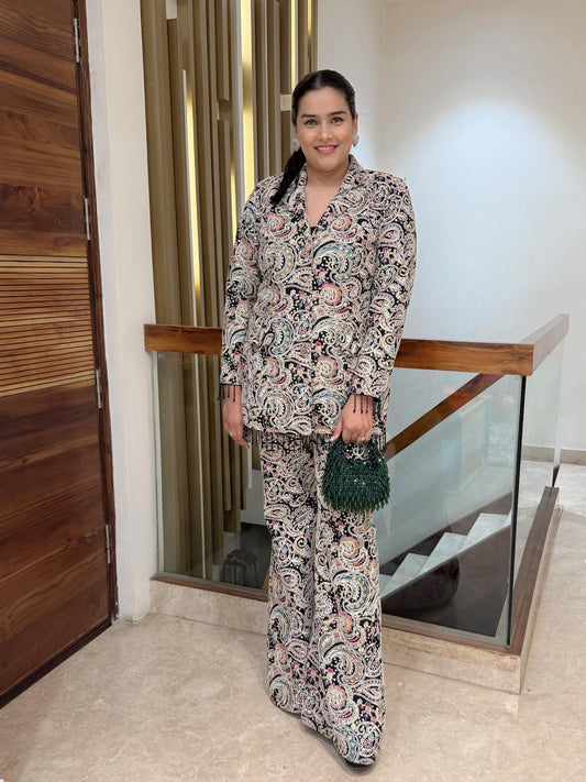 BLACK MULTI COLOR EMBROIDERED BLAZER SET