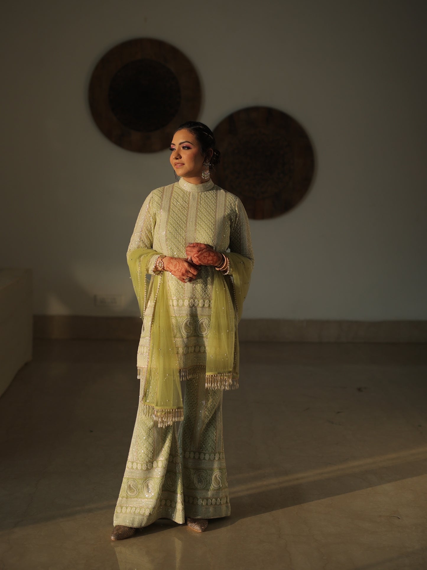 GREEN CHIKANKARI COORD SET