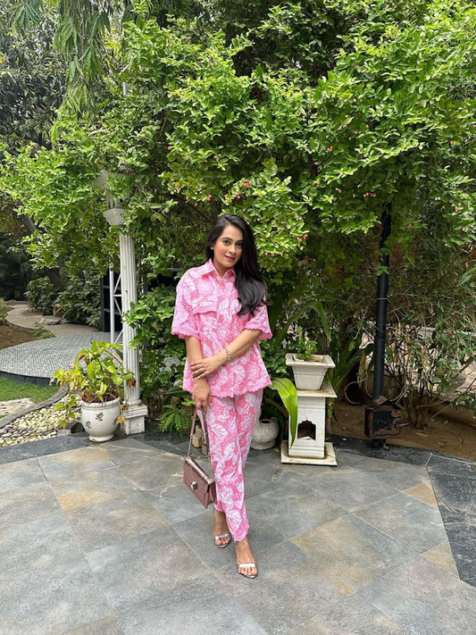 SHRADHA AJMANI IN PINK COTTON COORD SET