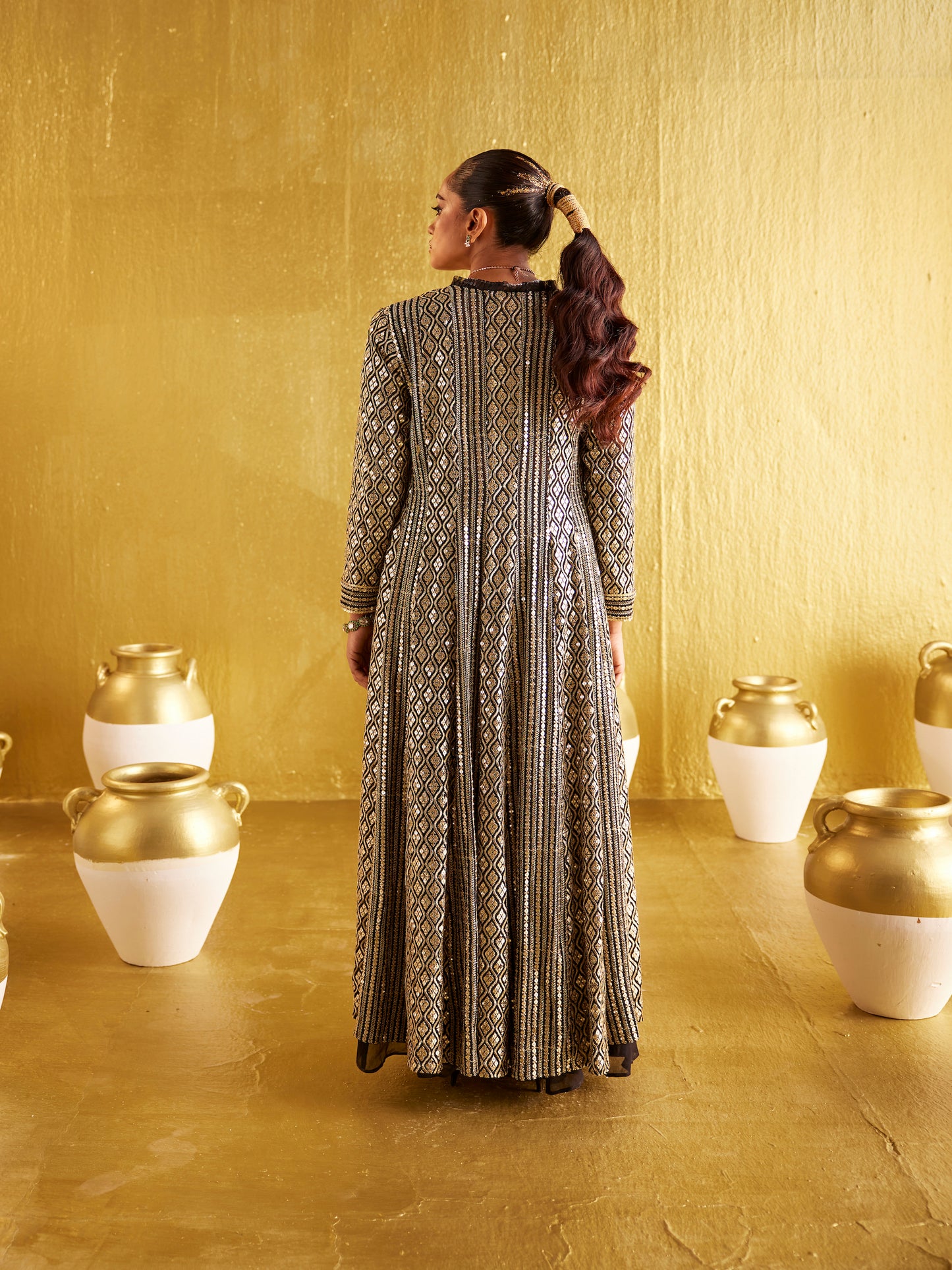 BLACK ZARI & SEQUIN JACKET SET