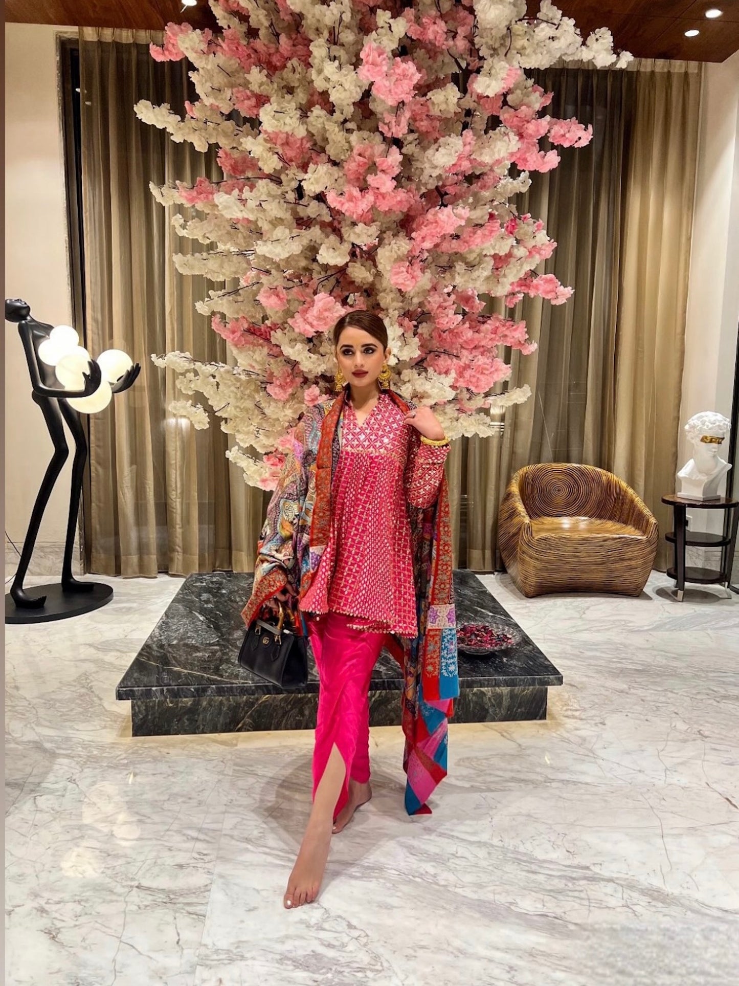 RANI PINK ZARI & SEQUIN DHOTI SET