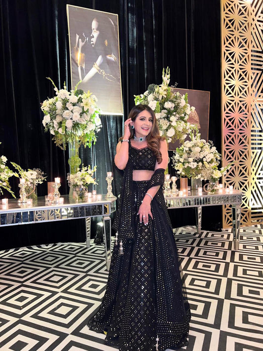 MEGHNA PAHWA IN BLACK MIRROR WORK LEHENGA SET