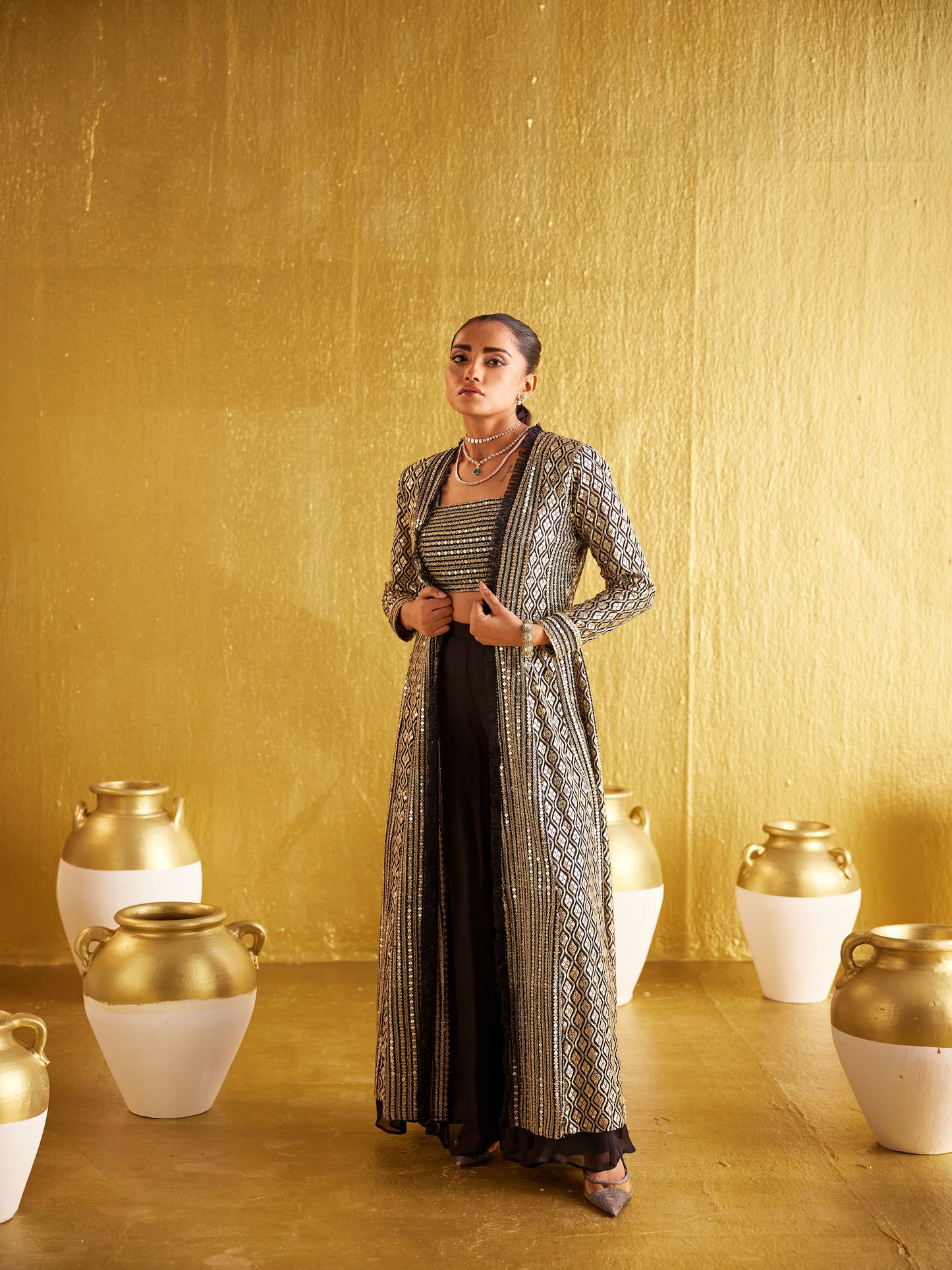 BLACK ZARI & SEQUIN JACKET SET