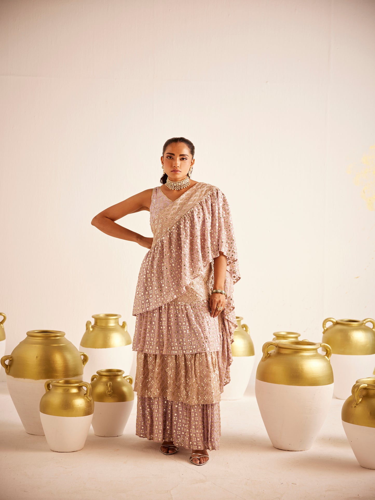 LILAC ZARI & SEQUIN DRAPED SAREE