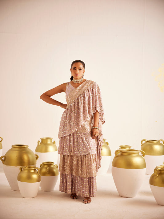 LILAC ZARI & SEQUIN DRAPED SAREE