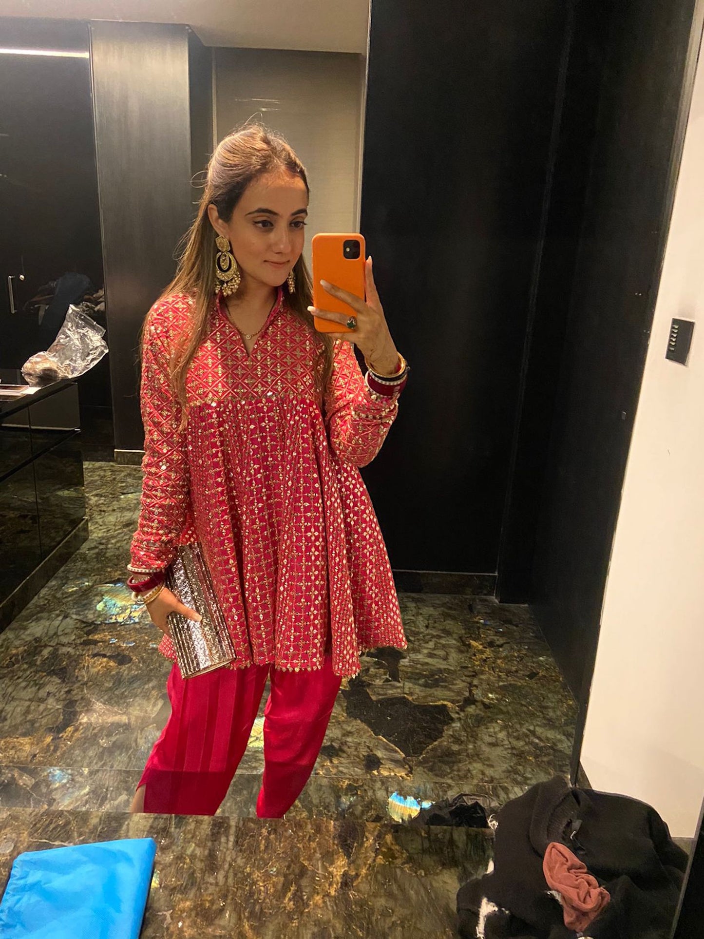 RANI PINK ZARI & SEQUIN DHOTI SET