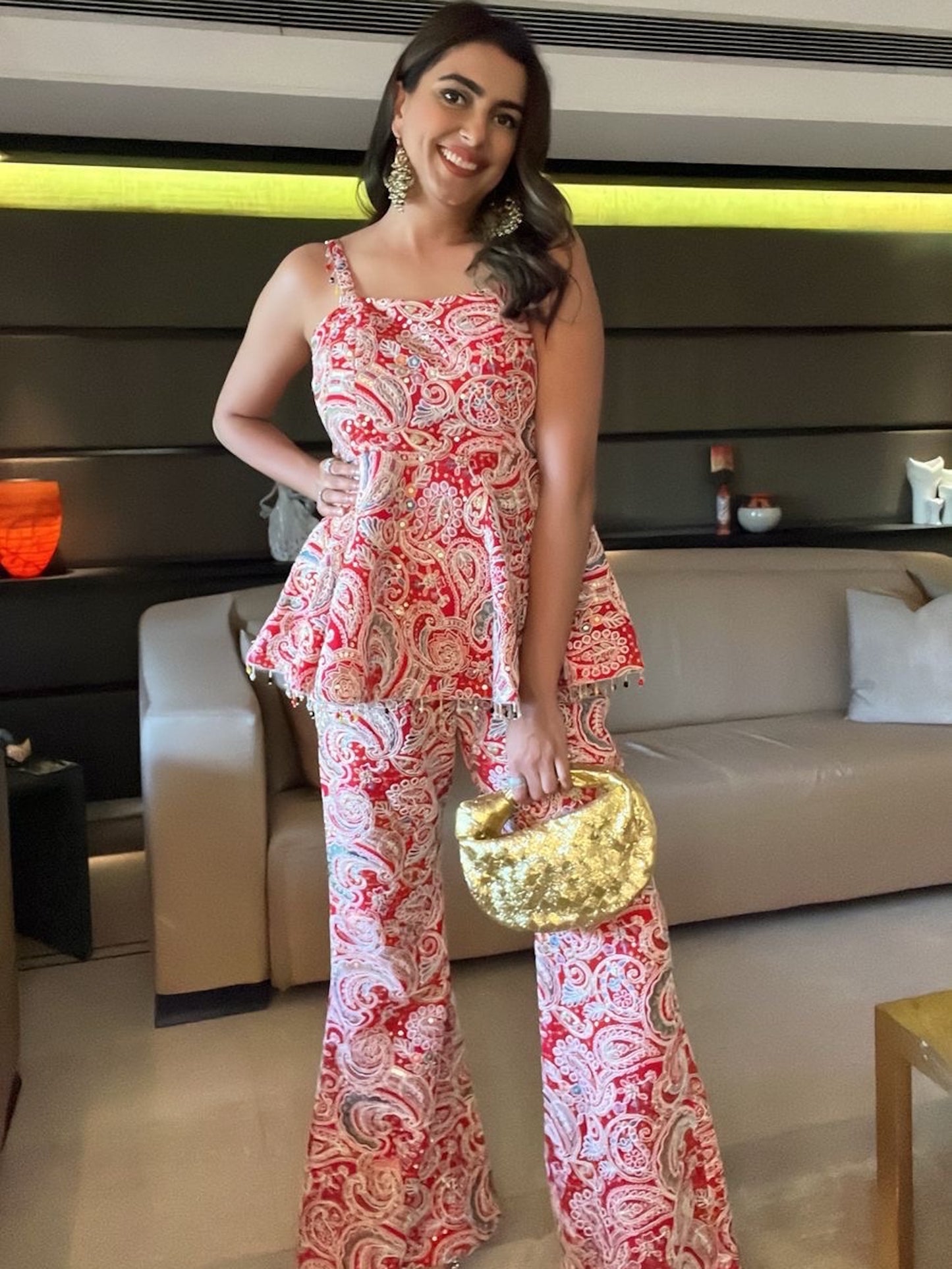 Red multicolor peplum set