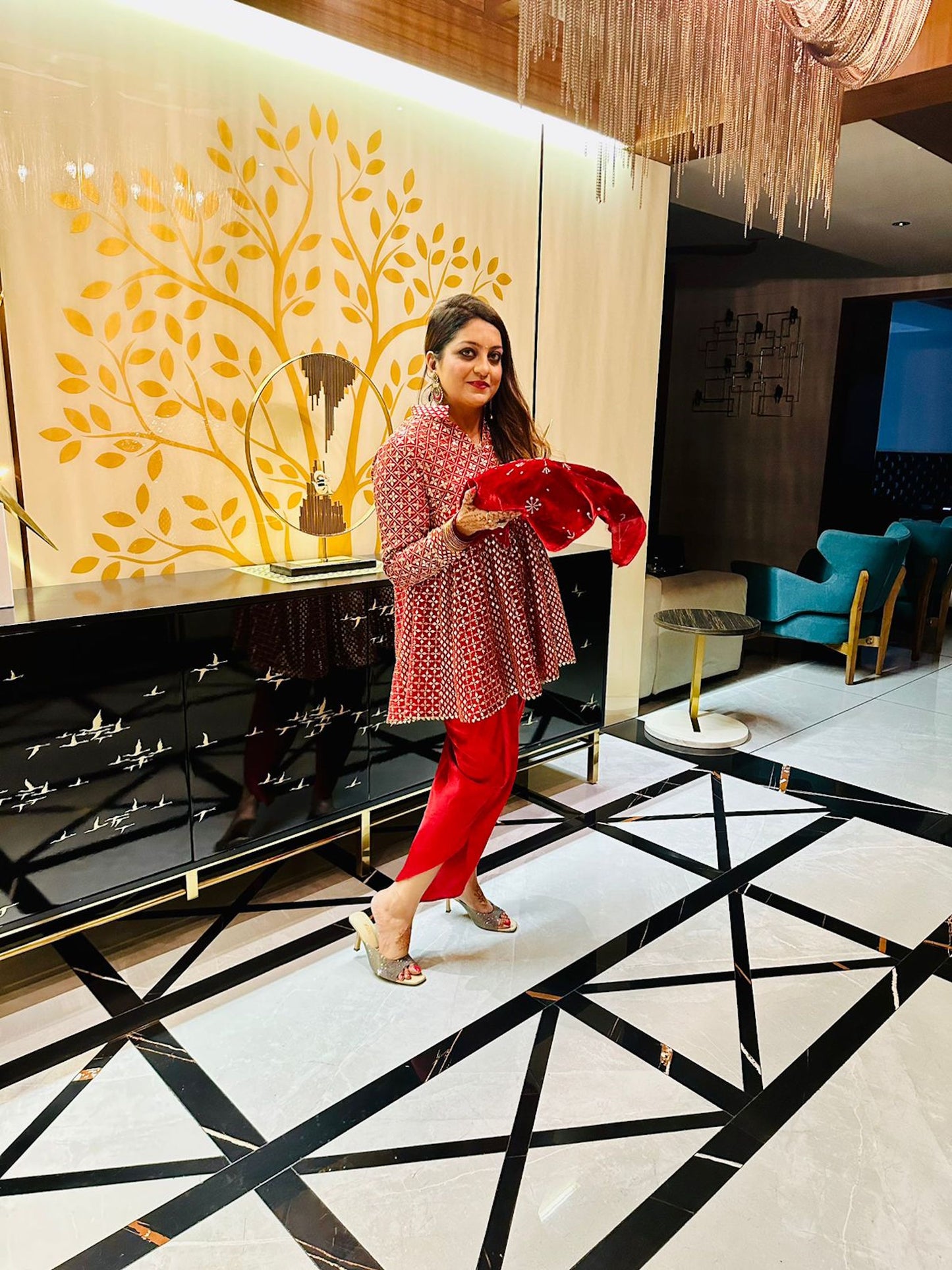 RED ZARI & SEQUIN DHOTI SET