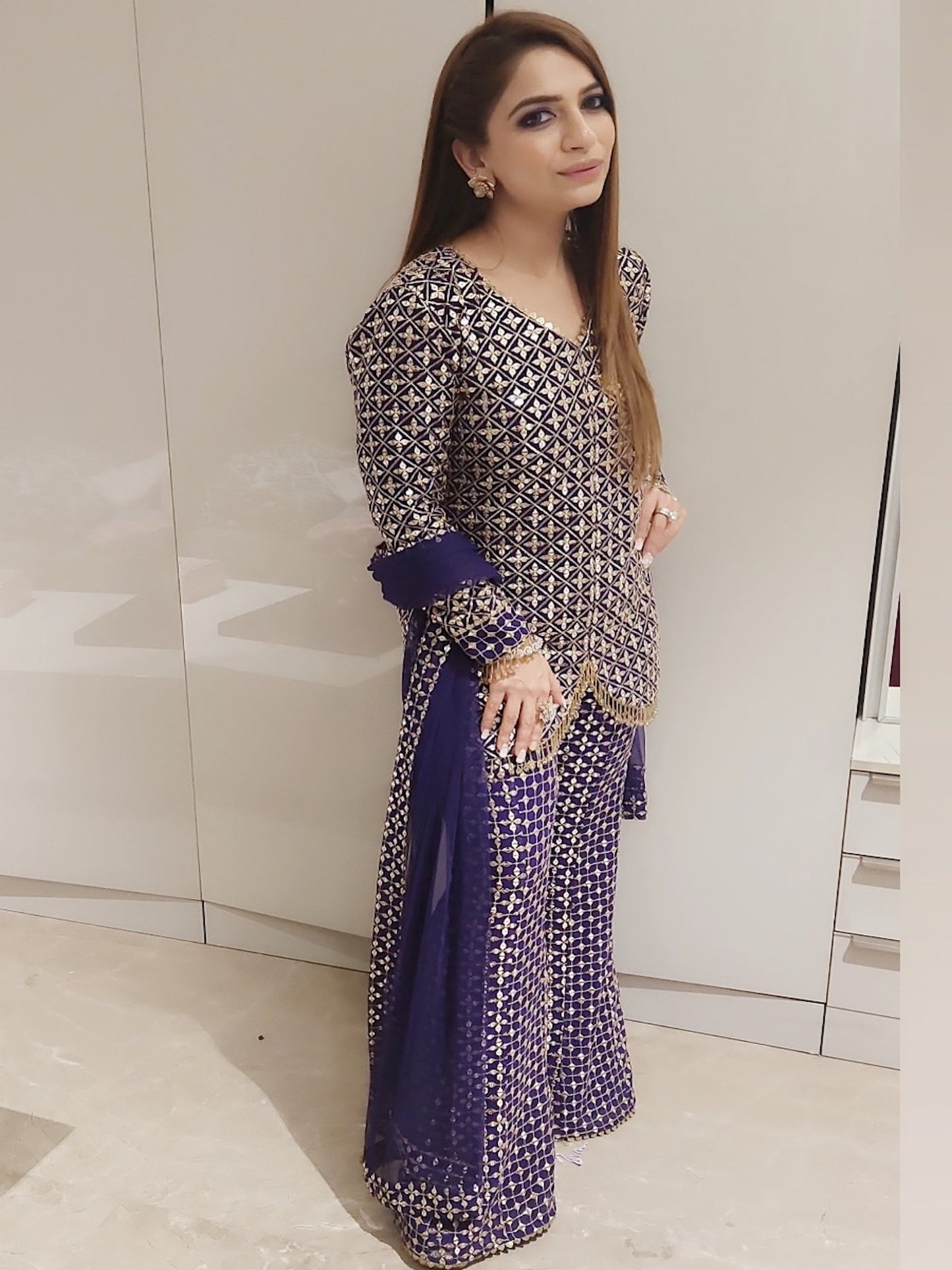 BLUEISH PURPLE ZARI & SEQUIN COORD SET