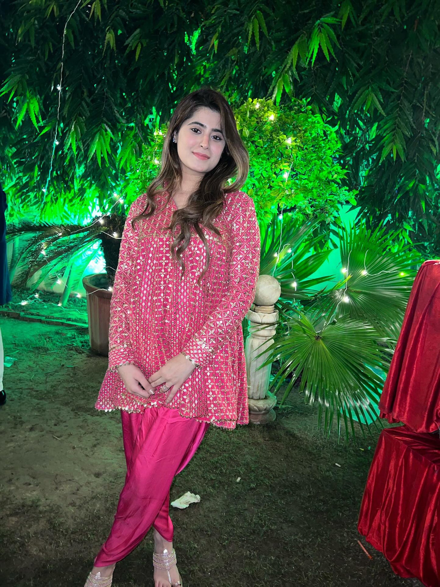 RANI PINK ZARI & SEQUIN DHOTI SET