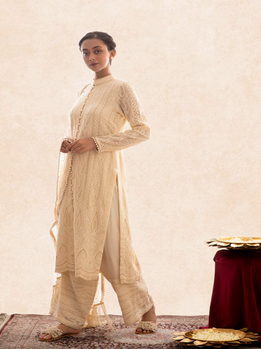 BEIGE CHIKANKARI SET