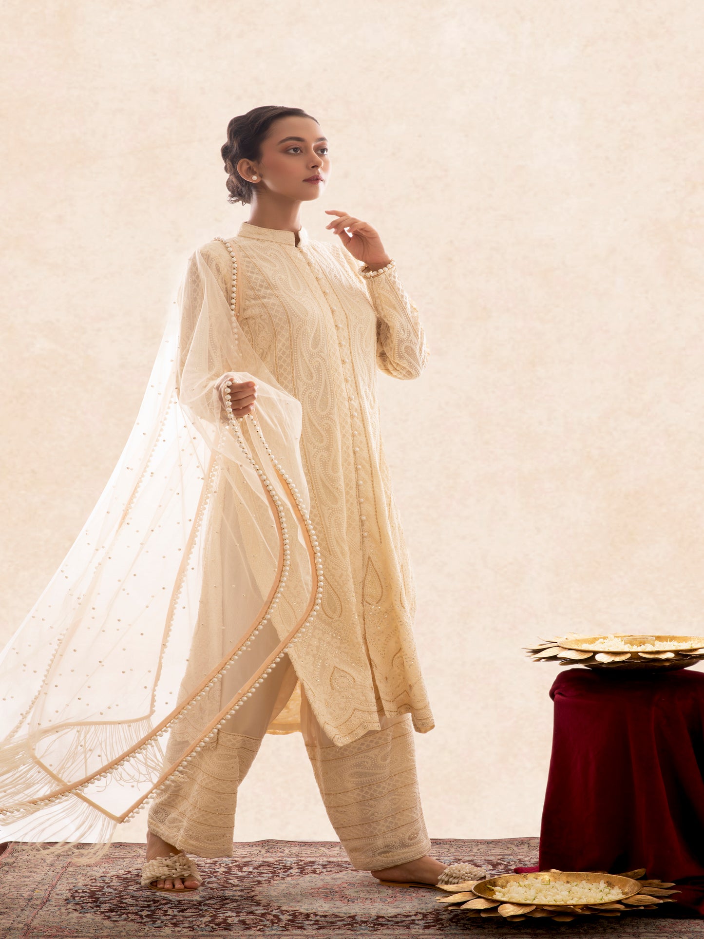 BEIGE CHIKANKARI SET