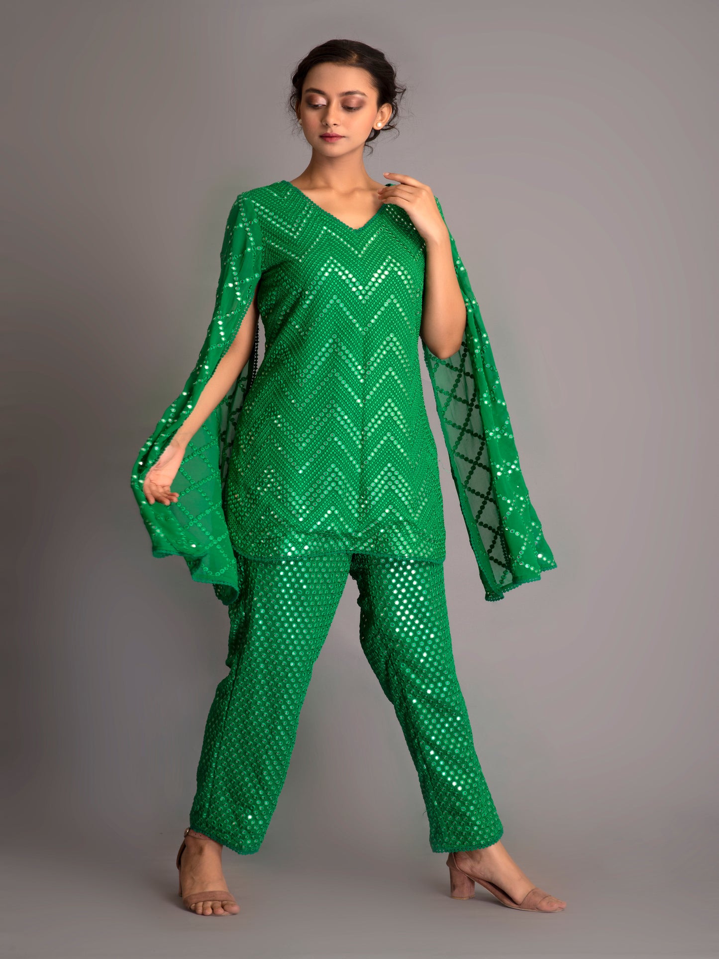 GREEN MIRROR WORK COORD SET