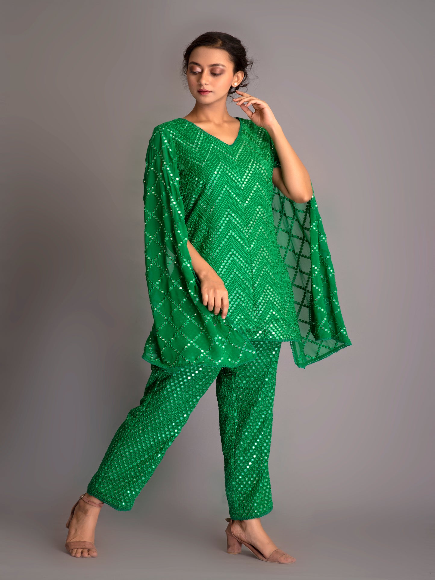 GREEN MIRROR WORK COORD SET