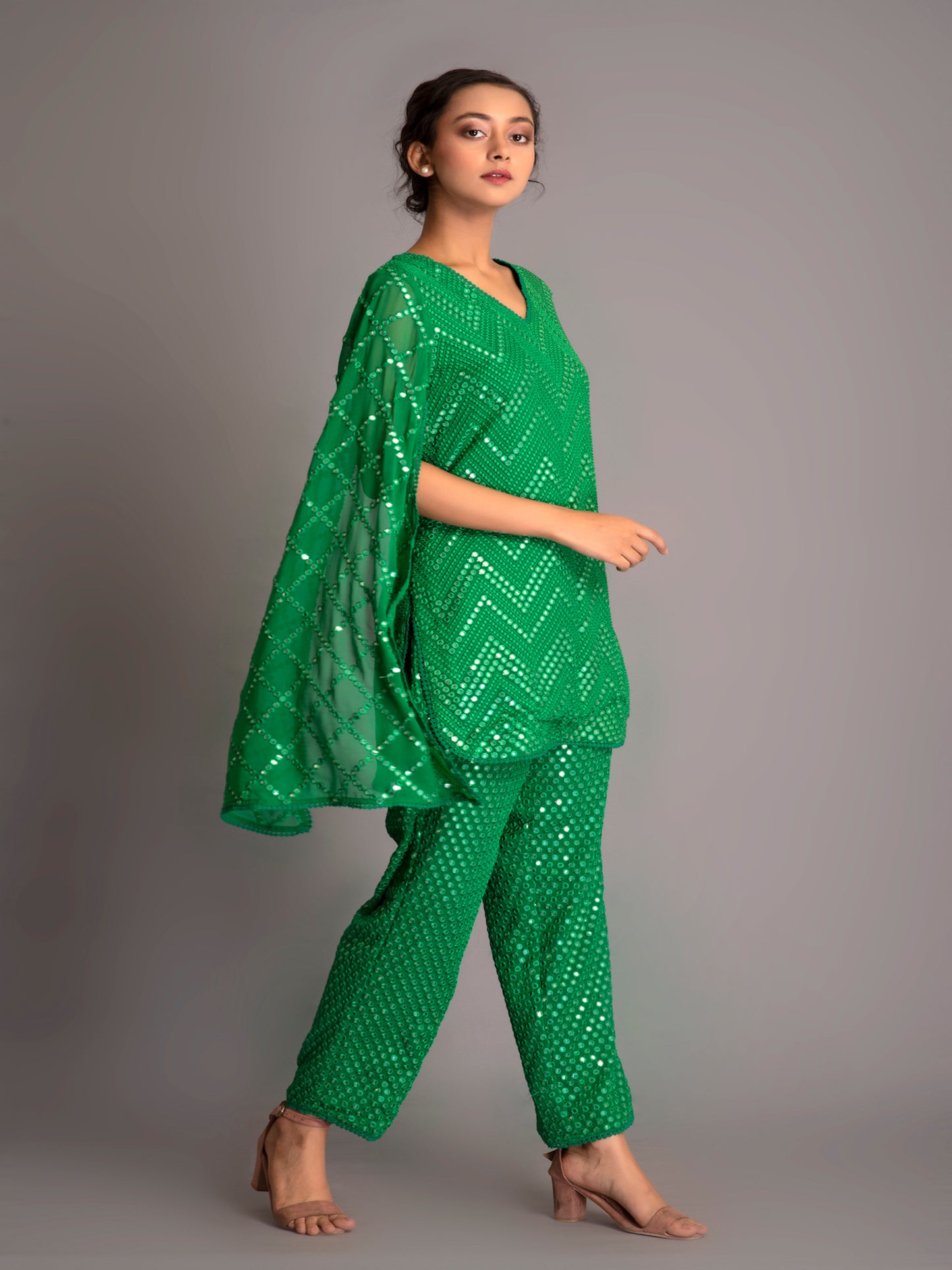 GREEN MIRROR WORK COORD SET