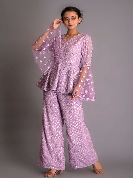 LAVENDER MIRROR WORK PEPLUM COORD SET