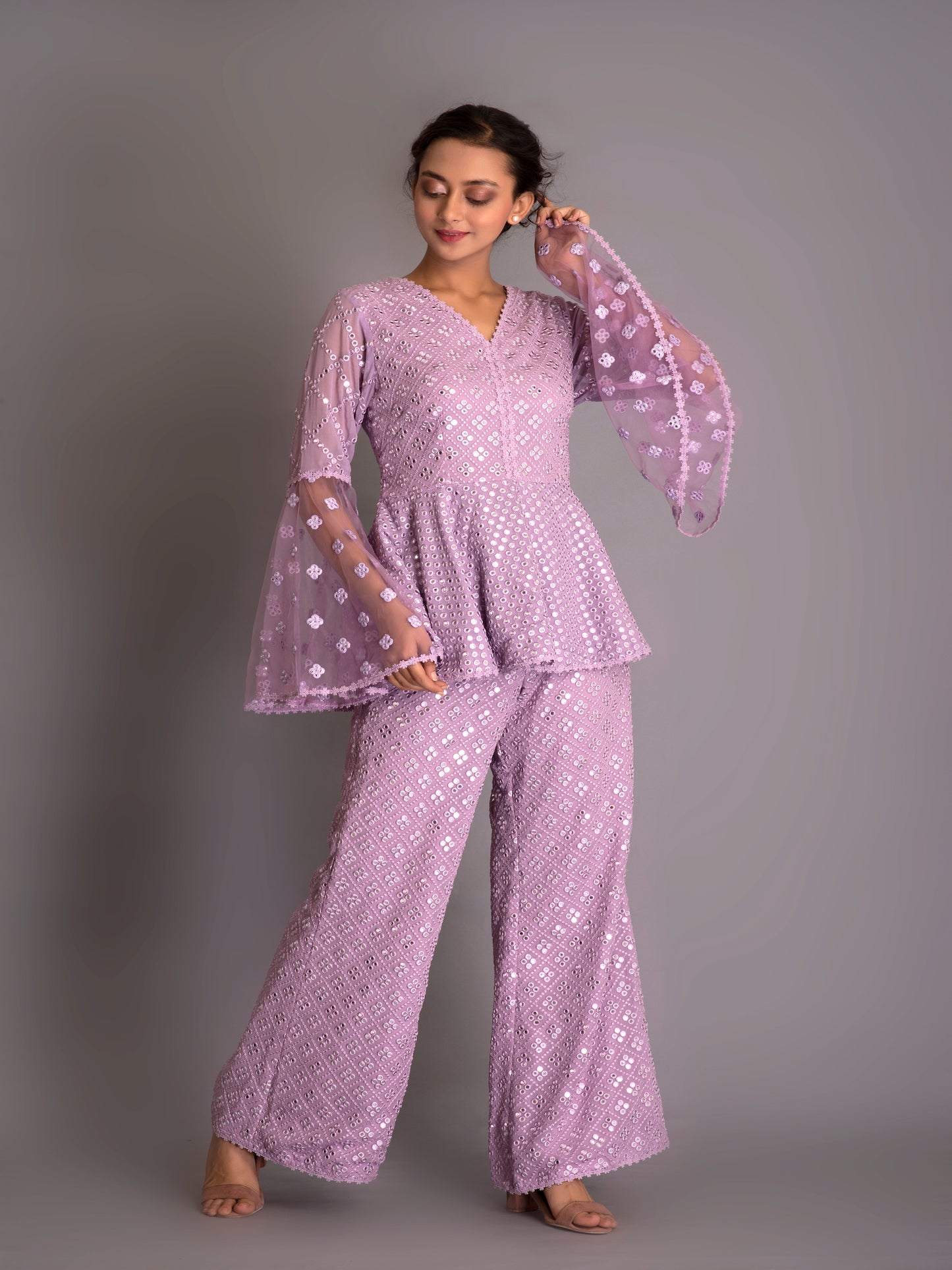LAVENDER MIRROR WORK PEPLUM COORD SET