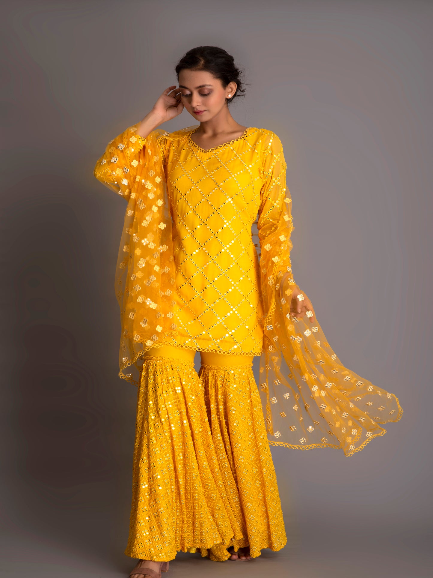YELLOW MIRROR WORK GARARA SET