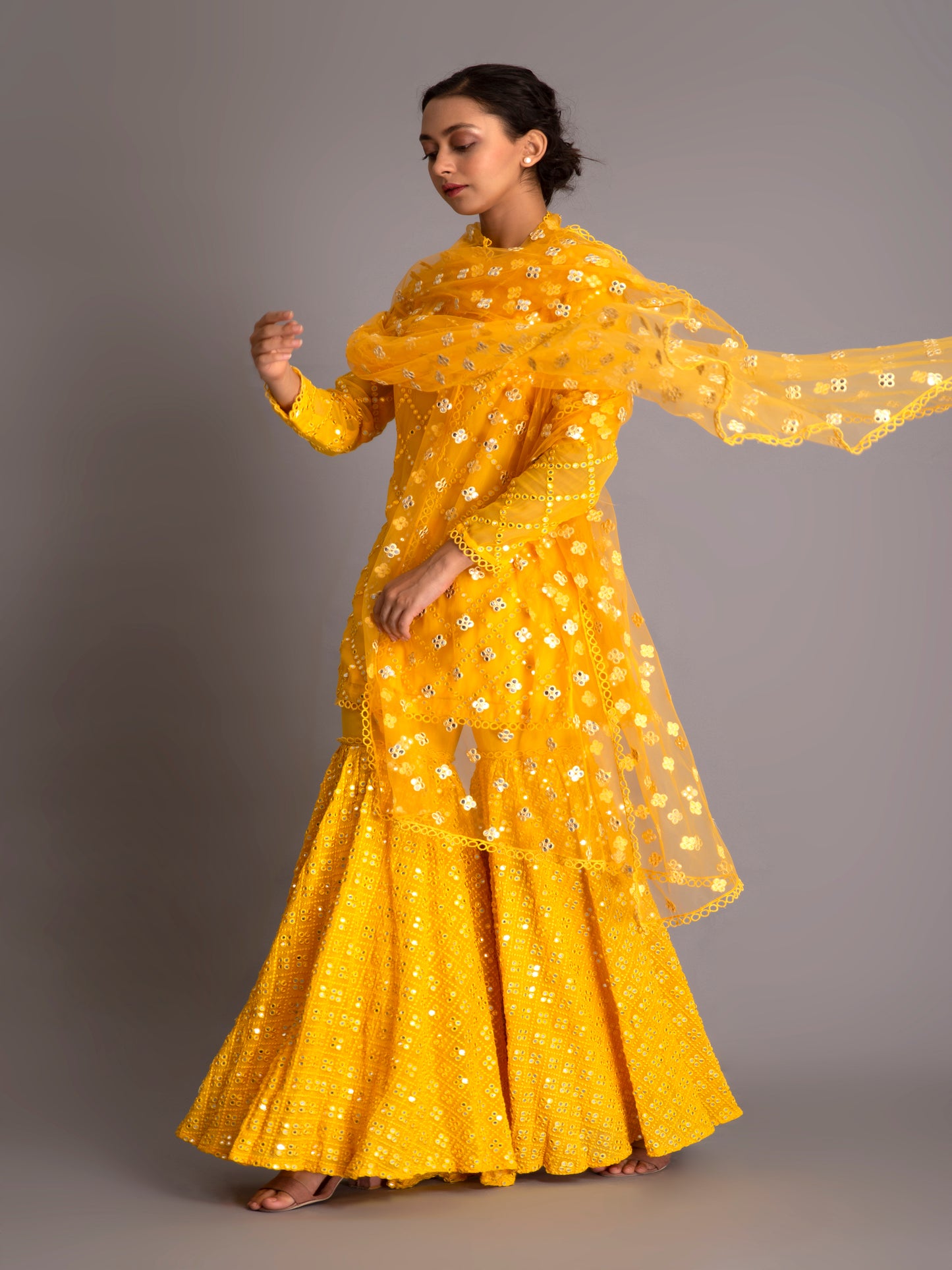 YELLOW MIRROR WORK GARARA SET