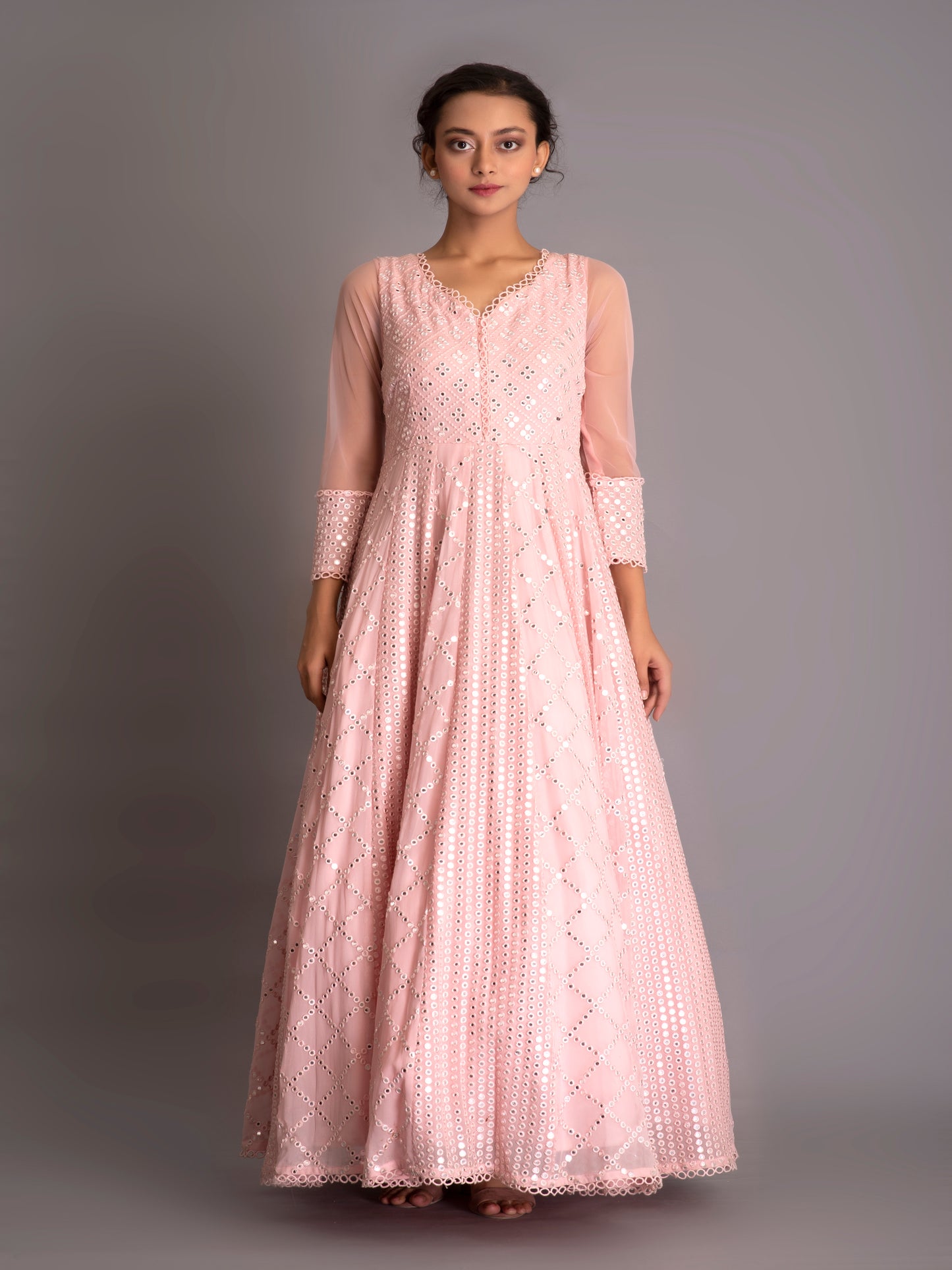 PINK MIRROR WORK ANARKALI