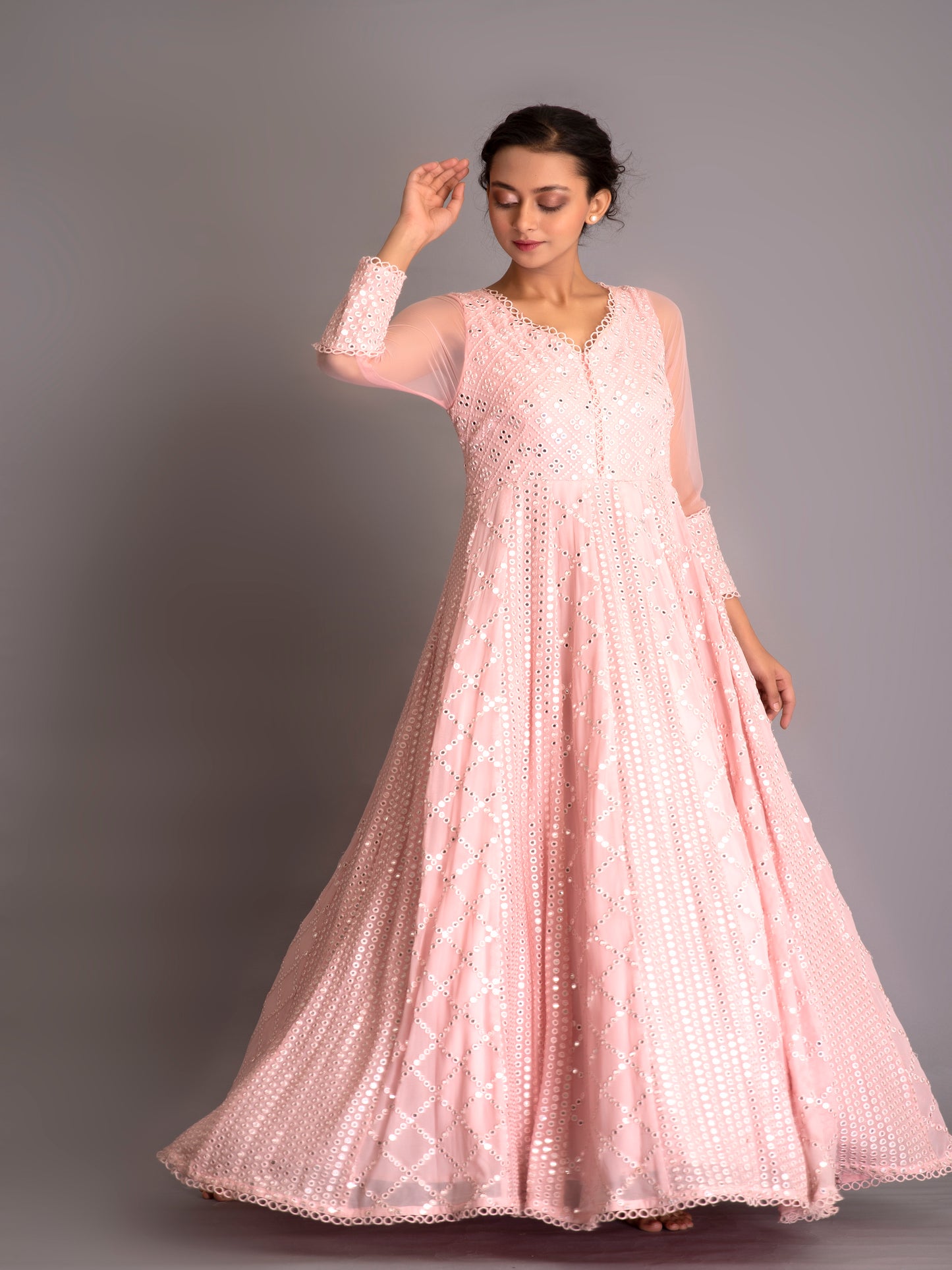 PINK MIRROR WORK ANARKALI