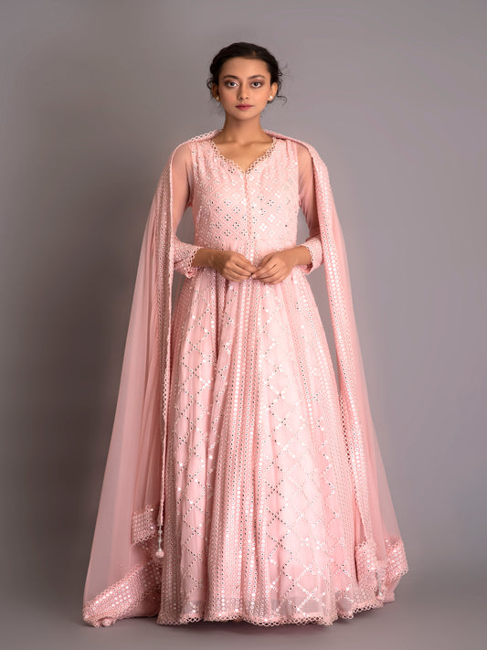 PINK MIRROR WORK ANARKALI