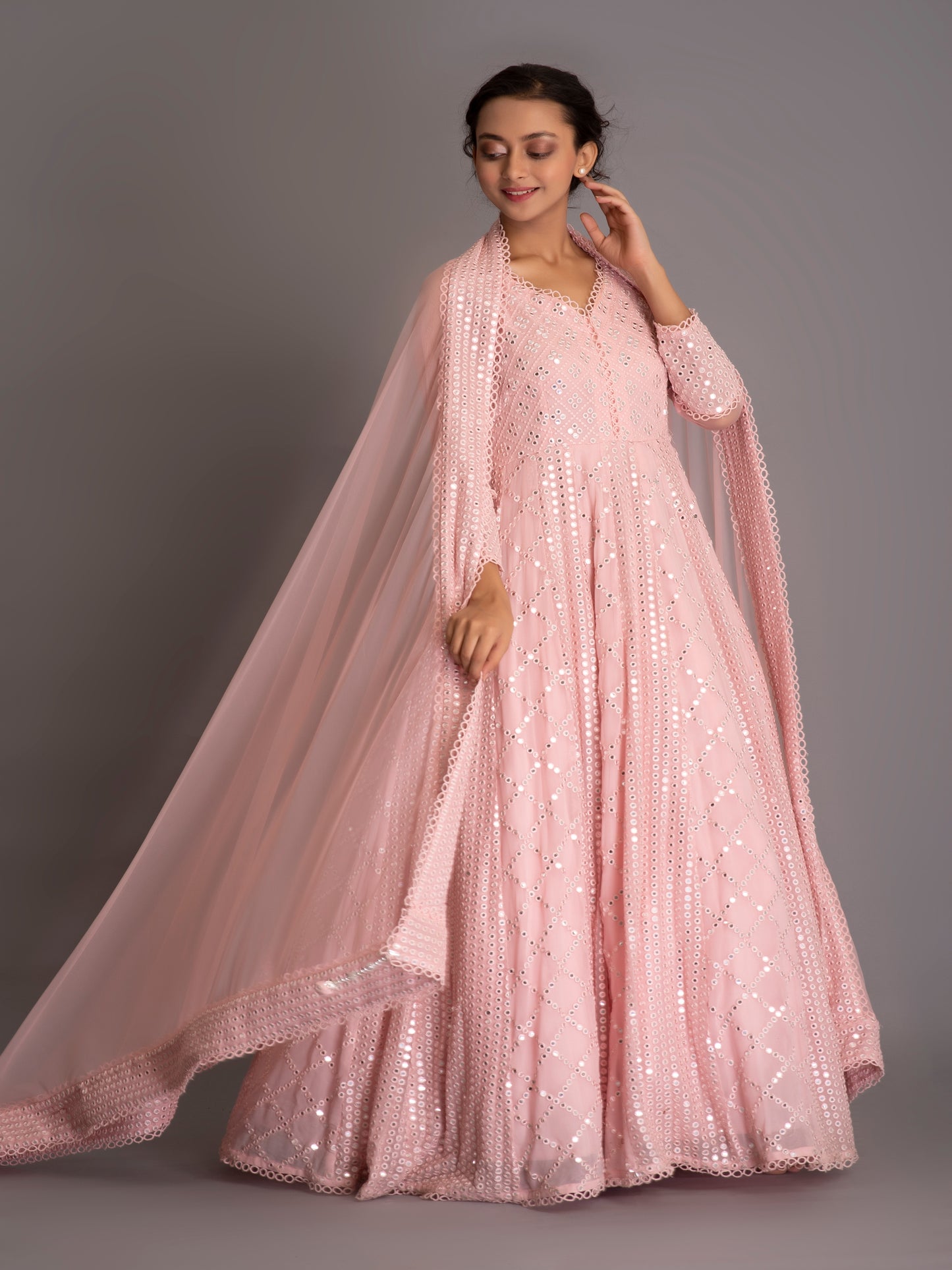 PINK MIRROR WORK ANARKALI
