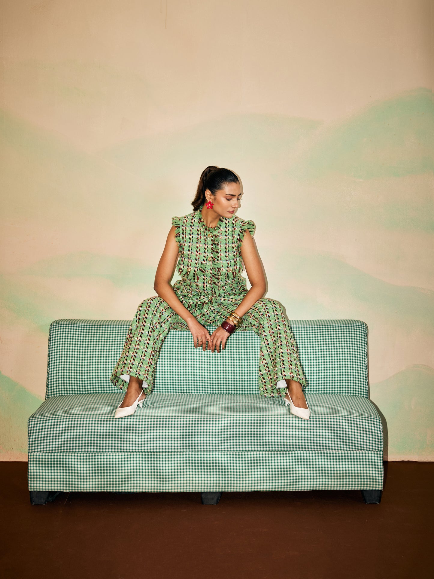 GREEN TWEED COORD SET