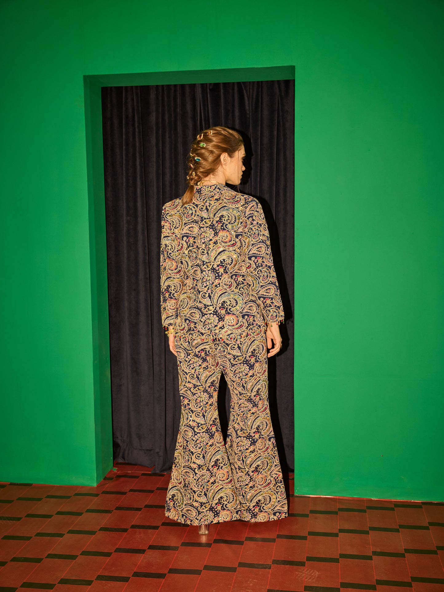NAVY BLUE MULTI COLOR EMBROIDERED BLAZER SET