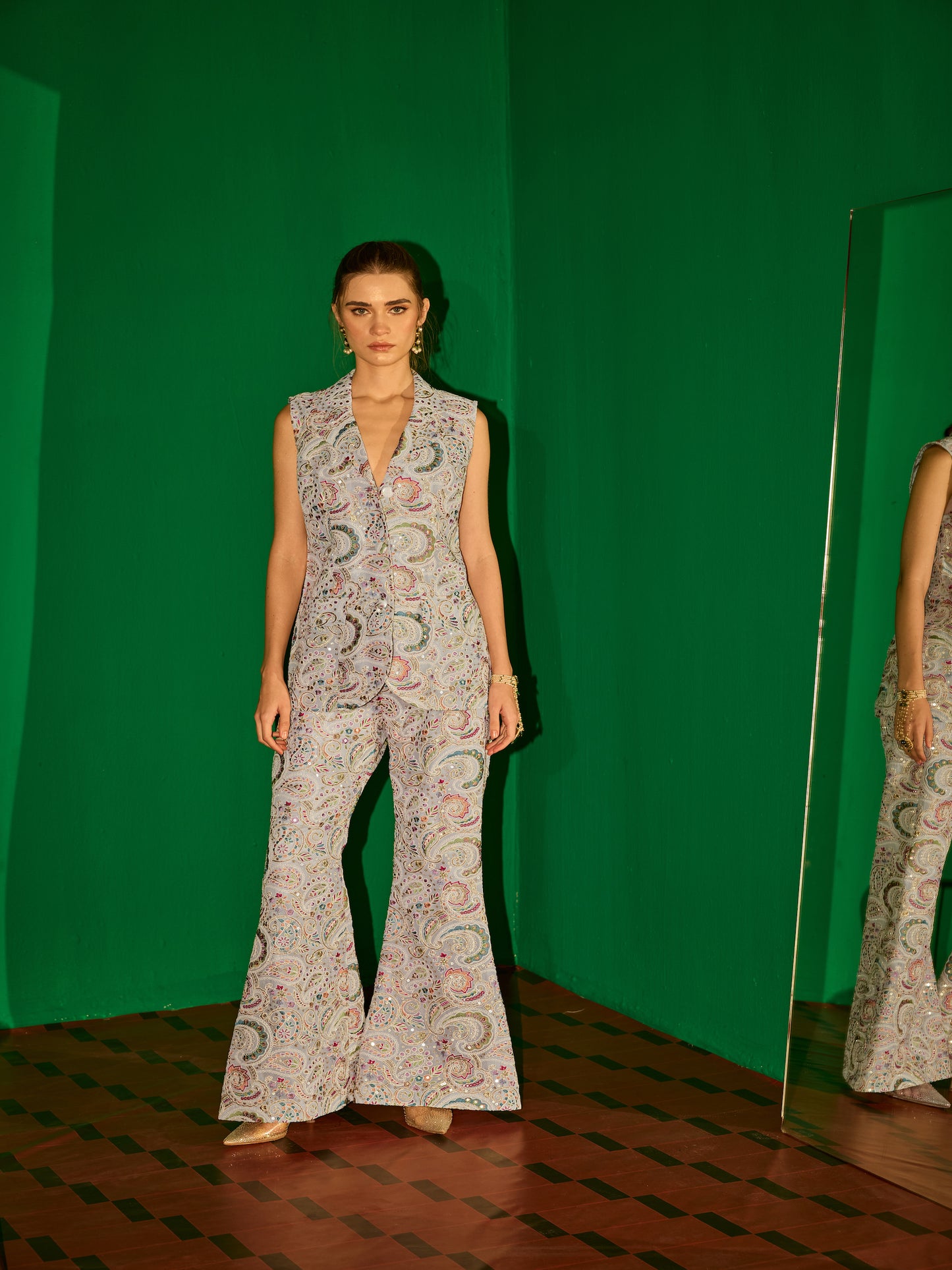 GREY MULTI COLOR EMBROIDERED JACKET SET