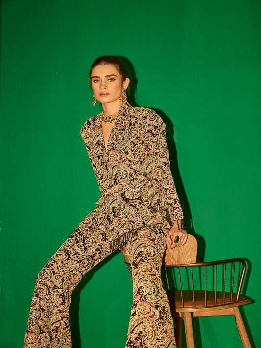 BLACK MULTI COLOR EMBROIDERED BLAZER SET