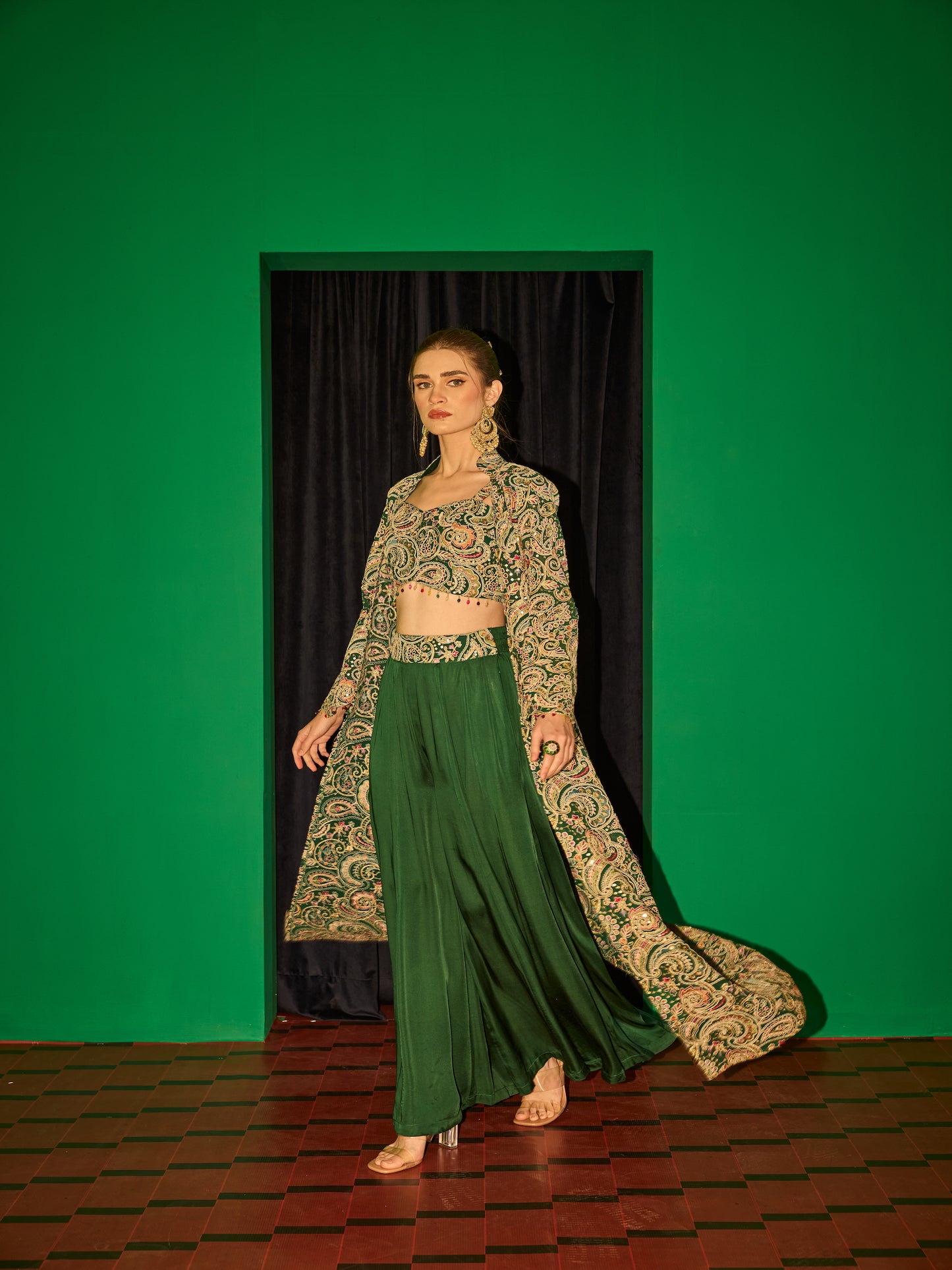 GREEN MULTI COLOR EMBROIDERED 3 PIECE SET
