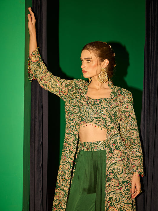 GREEN MULTI COLOR EMBROIDERED 3 PIECE SET