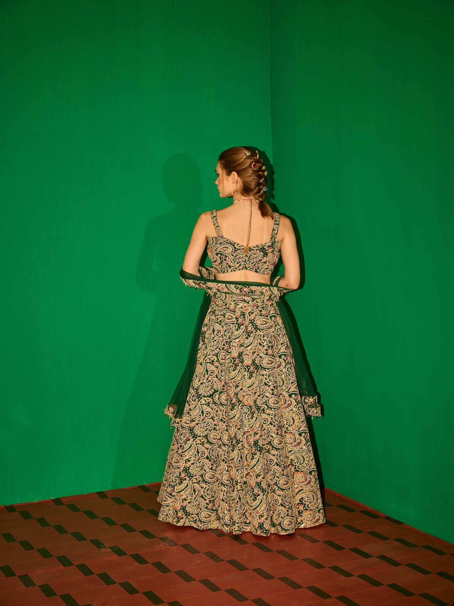 GREEN MULTI COLOR EMBROIDERED LEHENGA SET