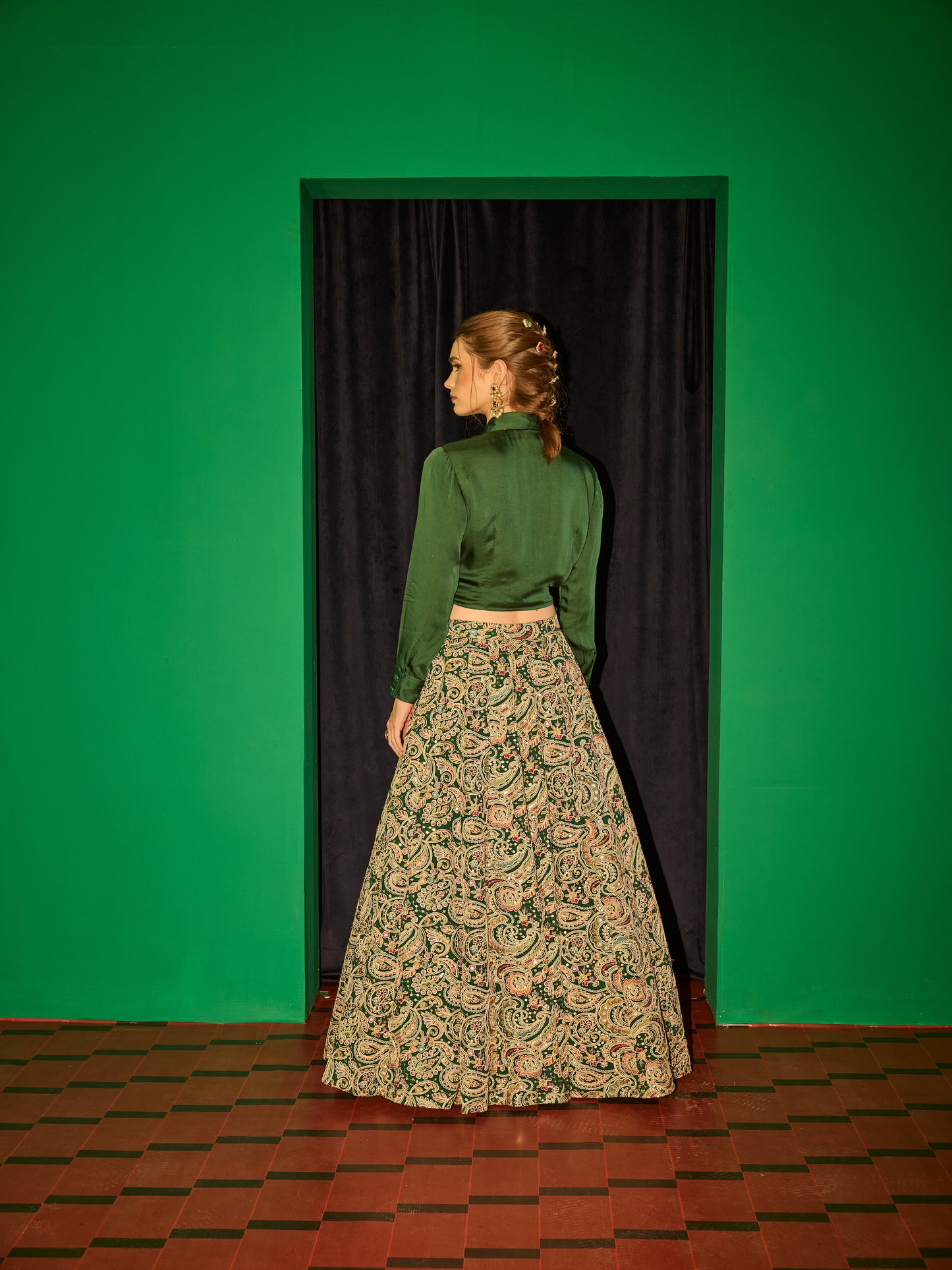 GREEN MULTI COLOR EMBROIDERED LEHENGA - SHIRT SET