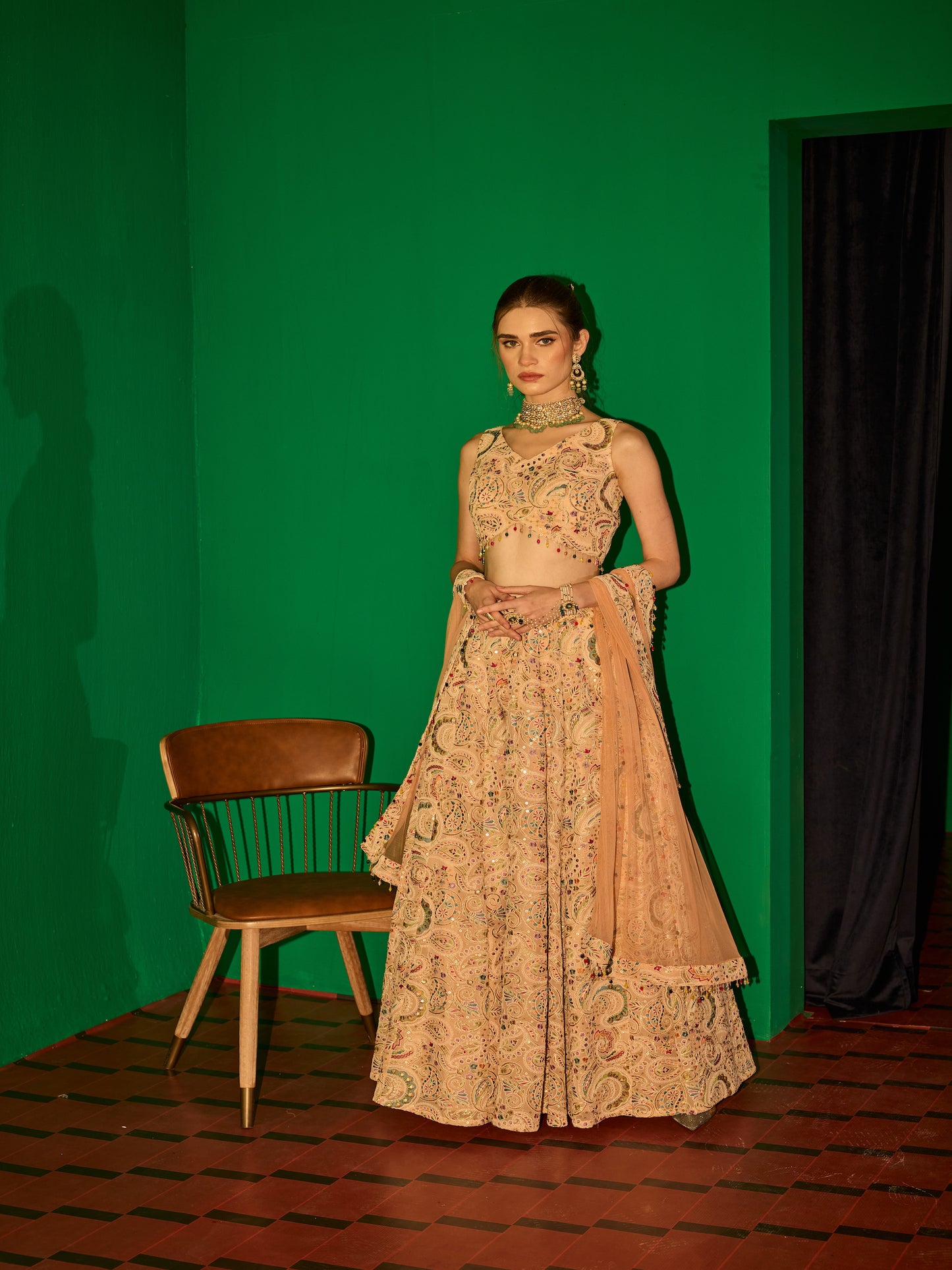 PEACH MULTI COLOR EMBROIDERED LEHENGA SET