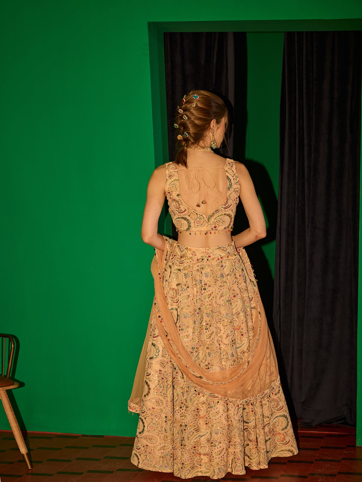 PEACH MULTI COLOR EMBROIDERED LEHENGA SET