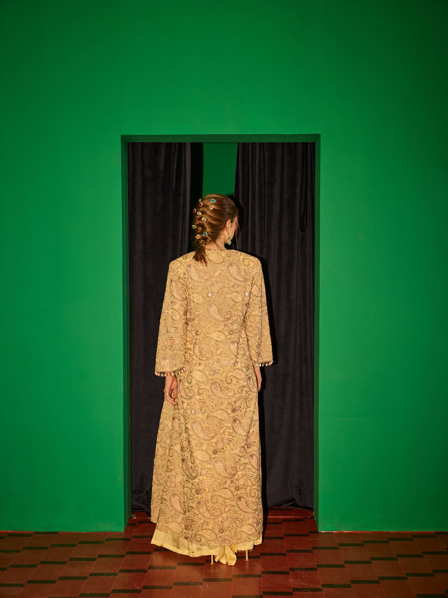 LEMON YELLOW MULTI COLOR EMBROIDERED 3 PIECE SET