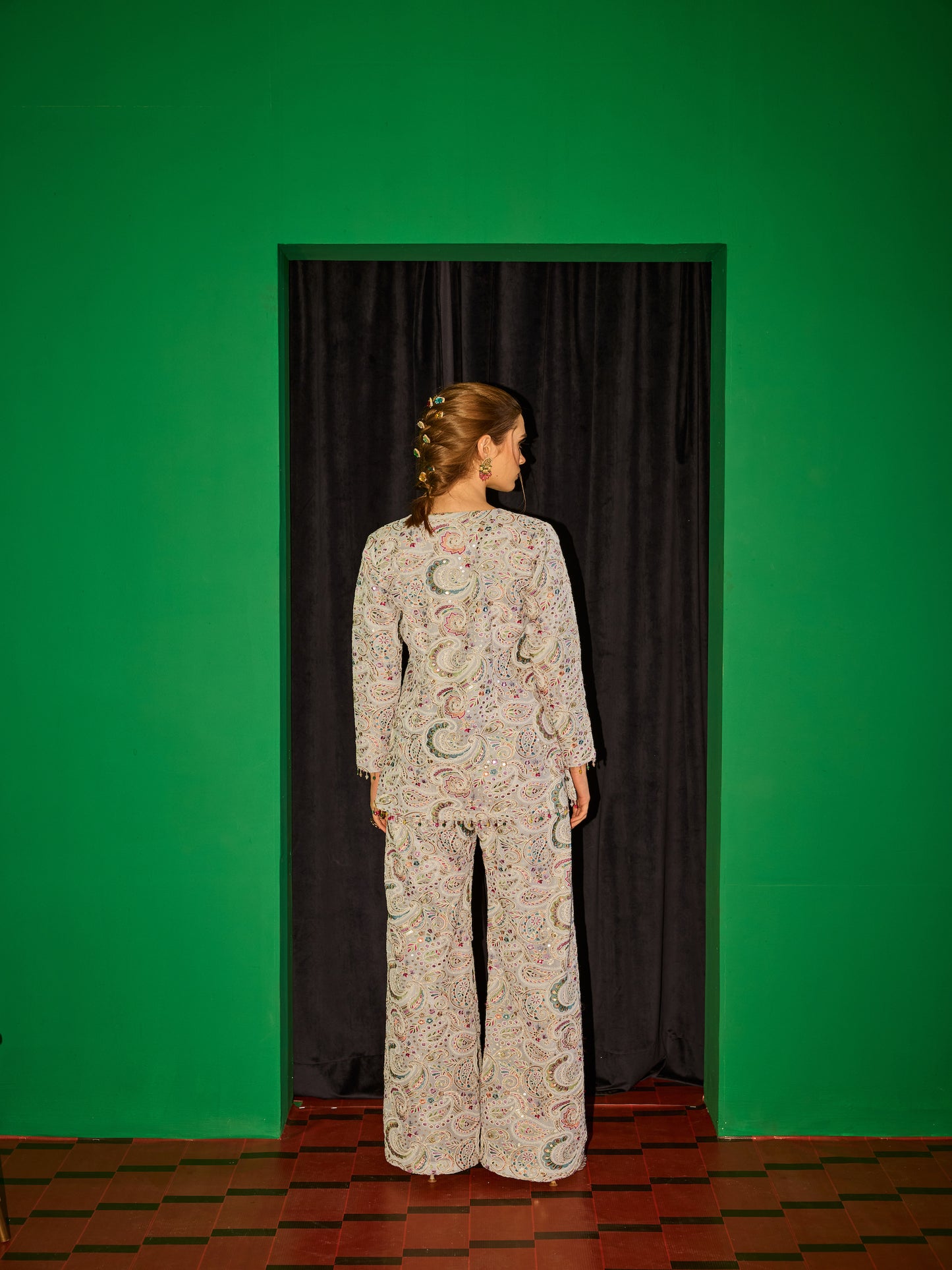 GREY MULTI COLOR EMBROIDERED COORD SET