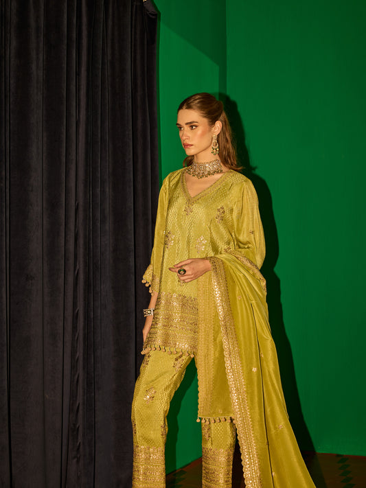 GREEN BANARSI KURTA SET