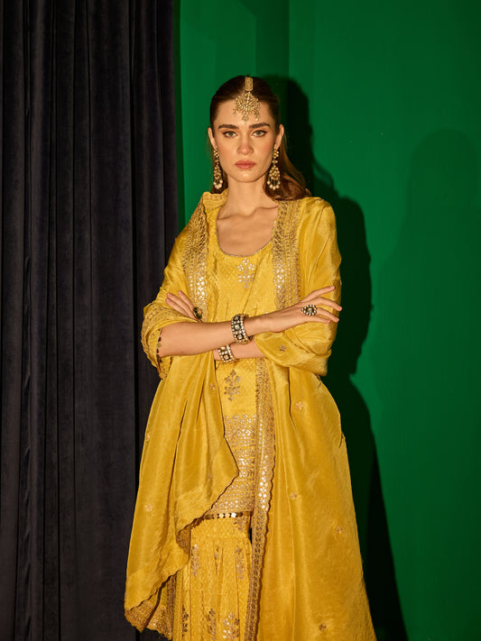 YELLOW BANARSI SHARARA SET