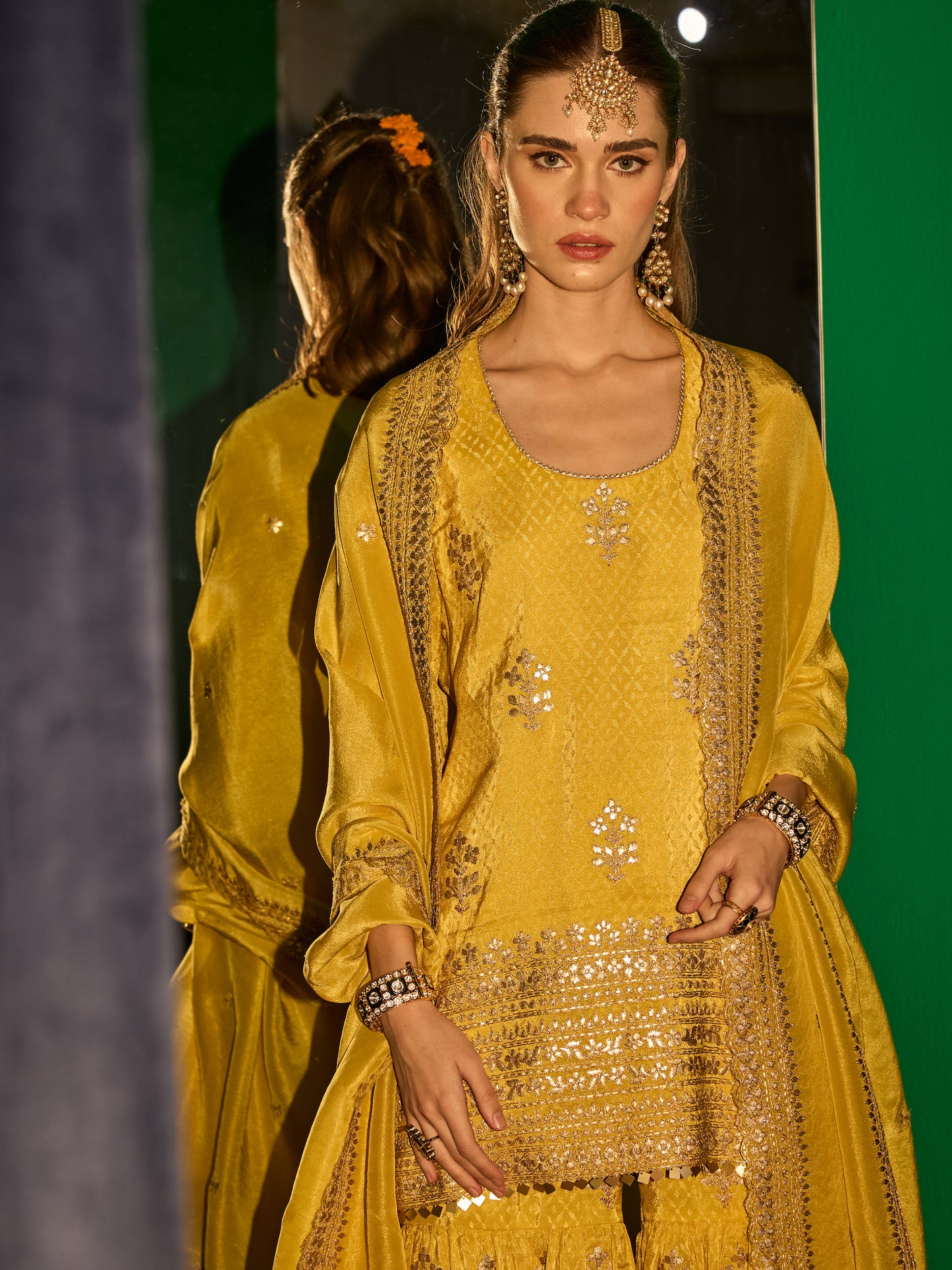 YELLOW BANARSI SHARARA SET