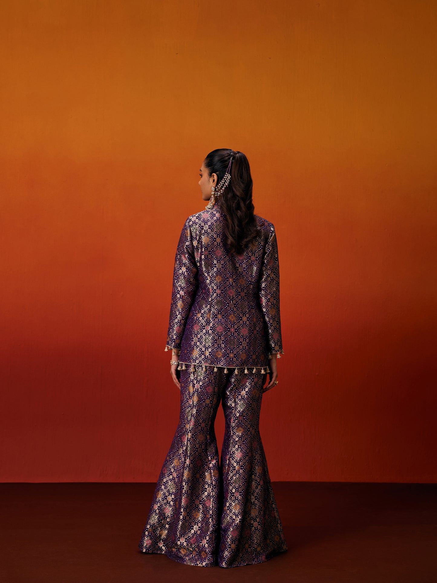 PURPLE BROCADE BLAZER SET