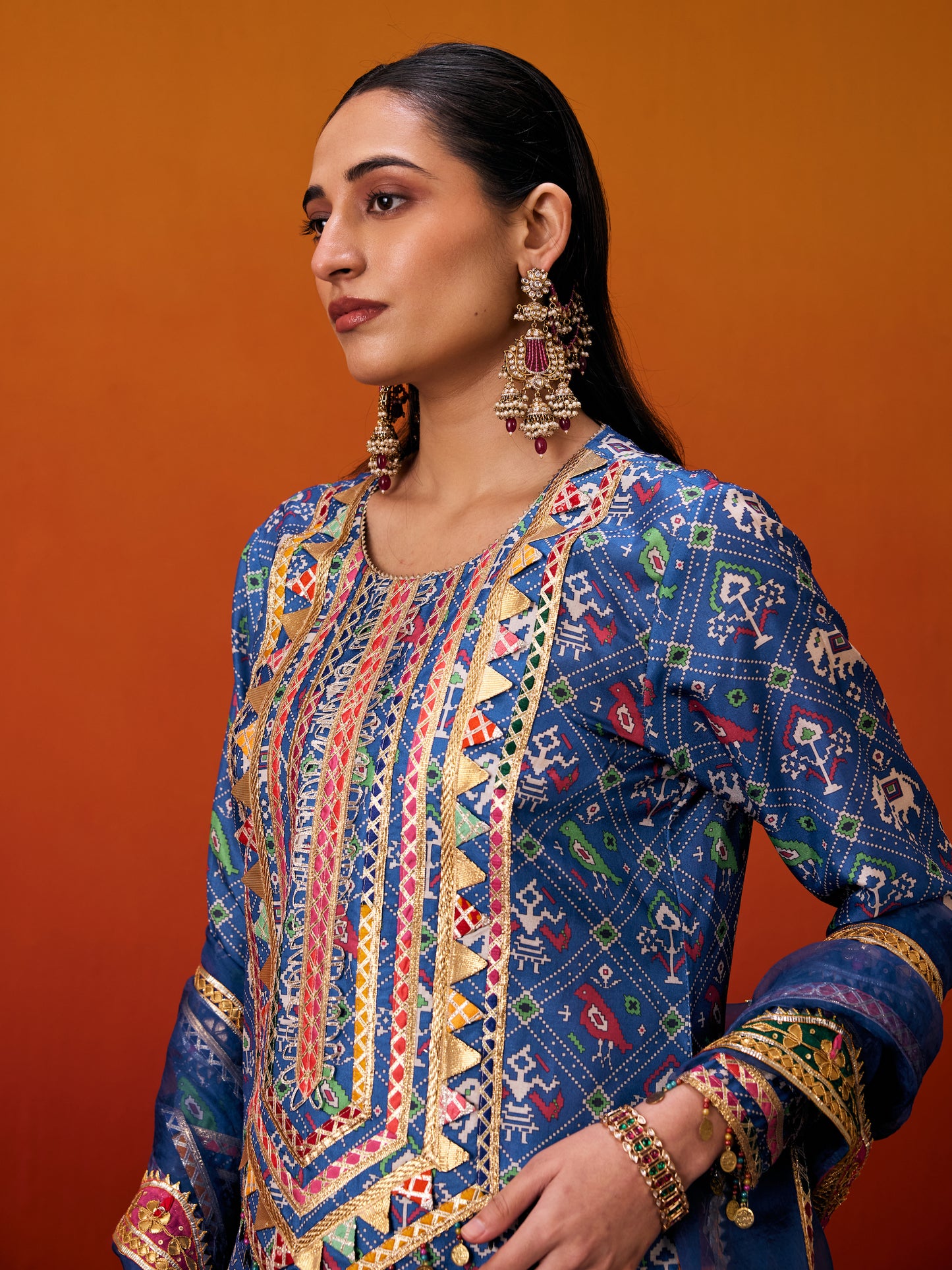BLUE PATOLA KURTA SET