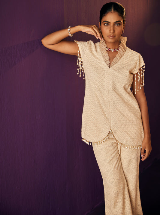 BEIGE THREAD WORK COORD SET