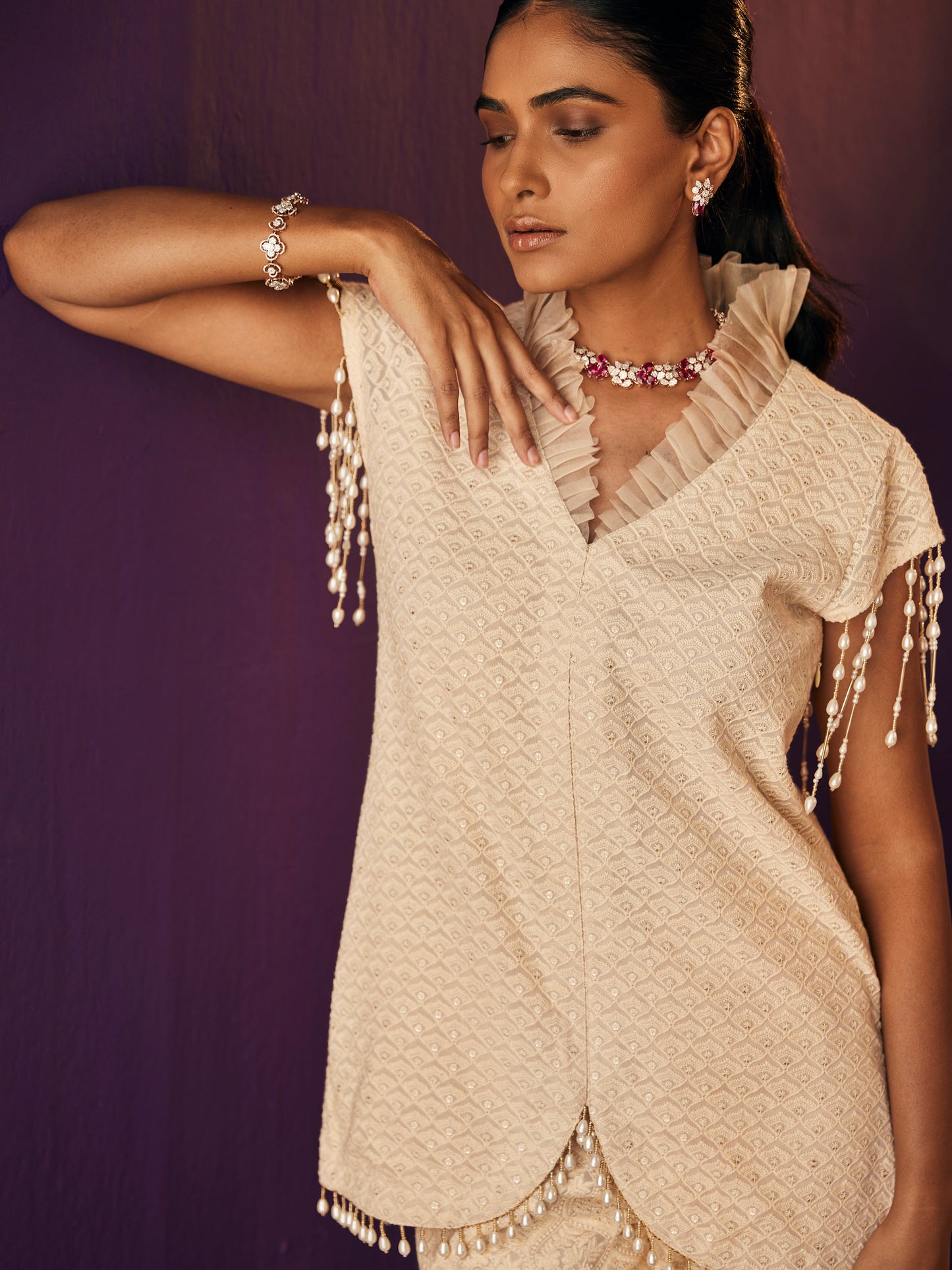 BEIGE THREAD WORK COORD SET