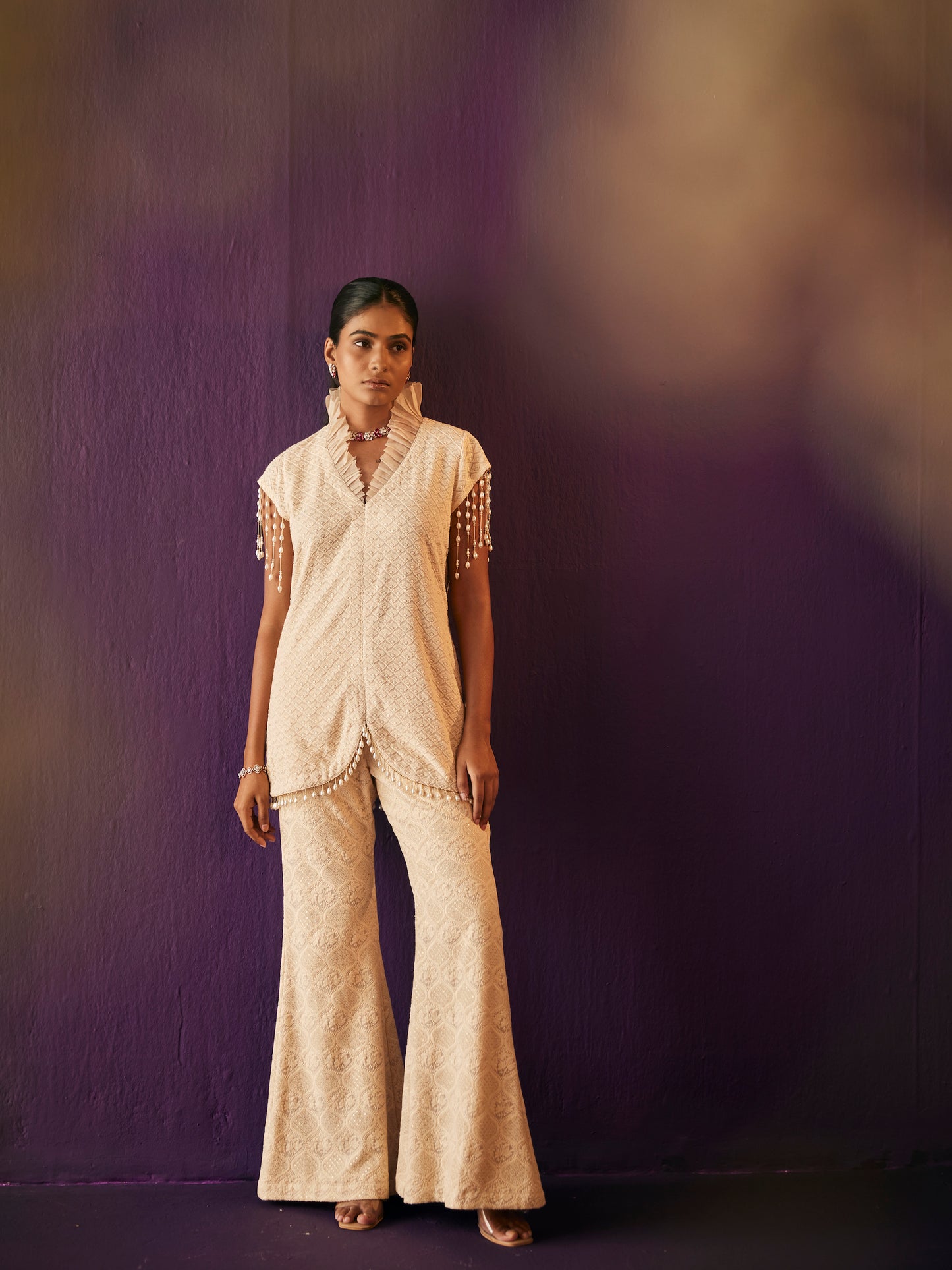 BEIGE THREAD WORK COORD SET