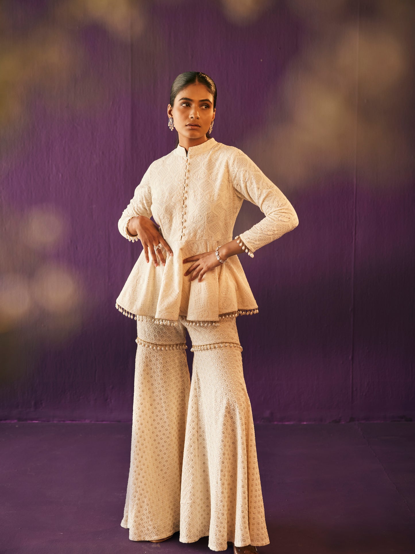 IVORY THREAD WORK PEPLUM SET