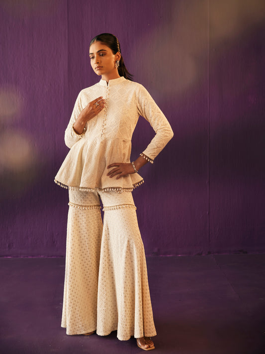 IVORY THREAD WORK PEPLUM SET