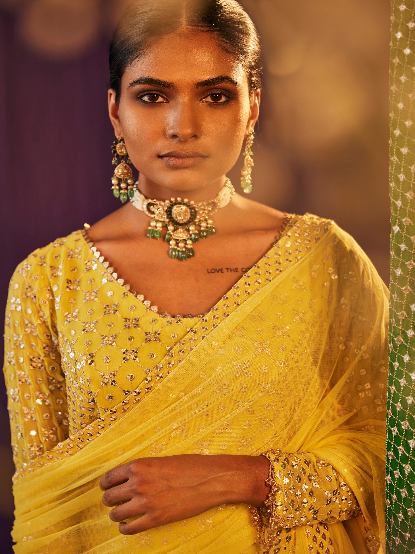 YELLOW ZARI & SEQUIN WORK SHARAR SET